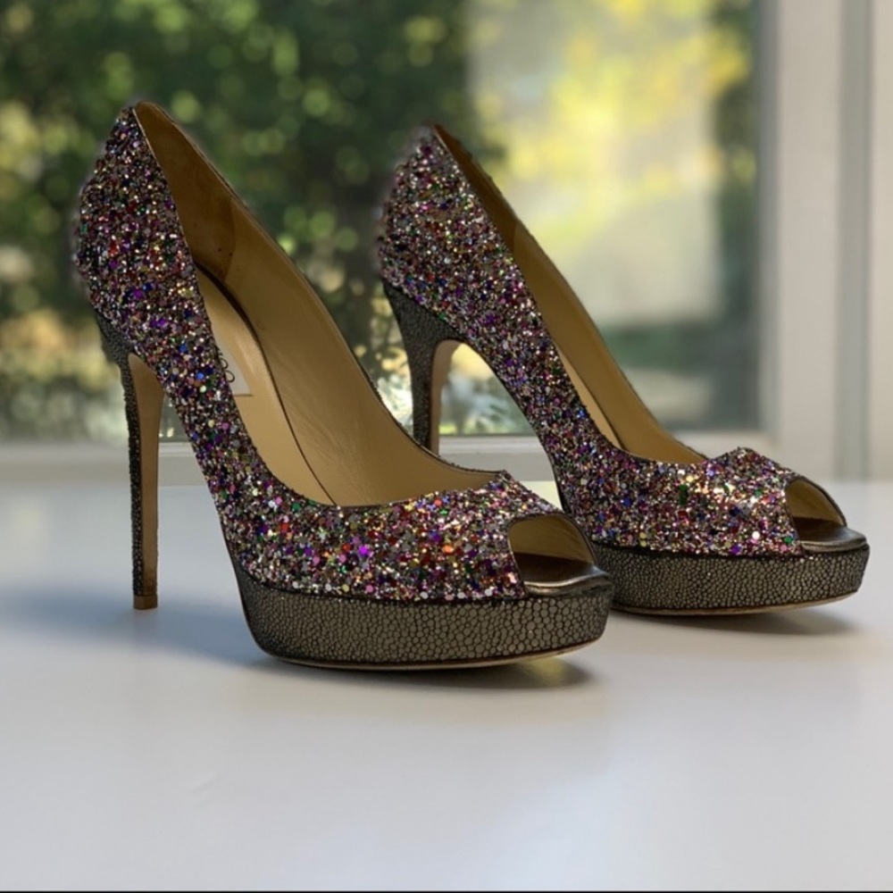 Jimmy Choo glitter peep toe pumps